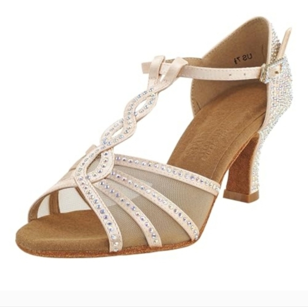 Elegant Beige Rhinestone Heels